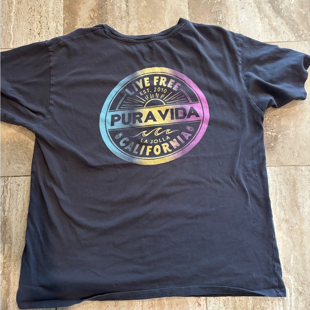Pura Vida Black Tee with Rainbow Logo